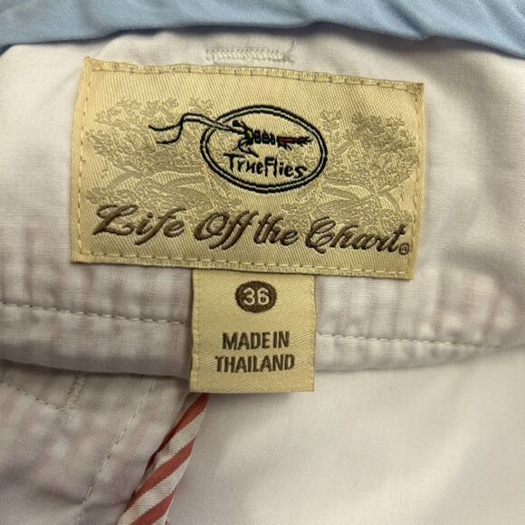 True Flies Red White Striped Seersucker 7.25" Inseam Chino Style Shorts Size 36 - Picture 9 of 15